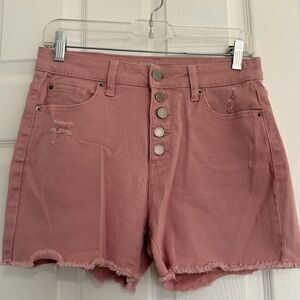 Time And Tru High Rise Pink Cut Off Denim Shorts Button Fly Frayed Hem Size 6